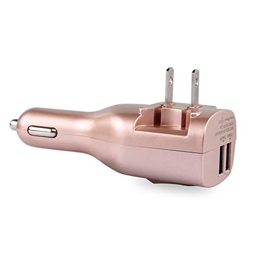 Car and Wall Charger, Elepower 2 in 1 Travel & Home Wall Charger Adapter for iPhone X, iPhone 8/7 / 6 / Plus, Galaxy S9 / S8 / Plus, Note 8 5, iPad, HTC, LG, Nexus and More-Rose Gold
