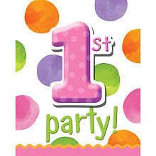 Creative Converting Big 1 Dots - Girl Invites - 8 ct