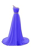 HTYS Bridal One Shoulder Beaded Chiffon Bridesmaid Empire Long Prom Dresses HY072