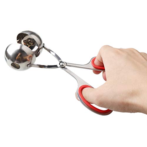 Color Scissor 2 Pcs Meat Baller, Stainless Steel Cake Pop Ice Tongs Meatball Maker with Rubber Grips