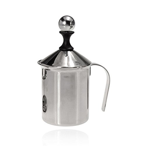 wiwanshop Stainless Steel Pump Milk Frother Creamer Foam Cappuccino 400ML Coffee Double Mesh Froth