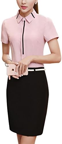 Chicside Women's Contrast Casual Buttons Up Short Sleeve Blouse Light Thulian pink US 4