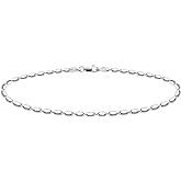 Savlano 925 Sterling Silver Oval Rice Bead Strand Chain Anklet For Women - Made in Italy Comes With a Gift Box