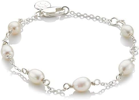Molly Brown London Freshwater Pearl Station Bracelet. Ideal for Christening Gifts for Girls, Holy Communion, Flower Girl and Bridesmaids Gifts
