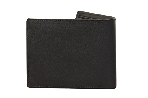 Sakkas Mens Authentic Leather Bi-fold Wallet with 2 Hidden Pockets, 2 Id Windows and 4 Credit Card Slots - Comes in a Gift Bag -Black