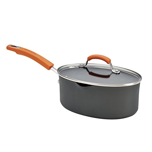 Rachael Ray 87586 Brights Hard Anodized Nonstick Sauce Pan/Saucepan with Lid, 3 Quart, Gray