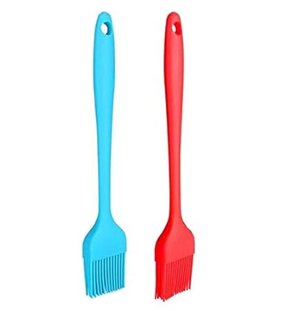 SYGA Set of 2 Silicone Pastry Basting Grill Barbecue Brush - Solid Core and Hygienic Solid Coating - Any 2 Asorted from Bright Colored Red, Blue, Orange, Green - 8-3/4 inch Long