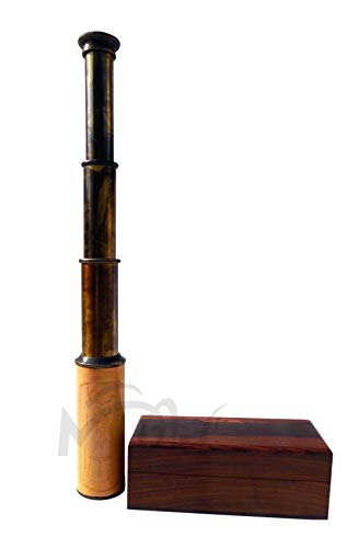 MAH 12 Inch Brass Ship Captain Telescope/Spyglass with Wooden Box. C-3132