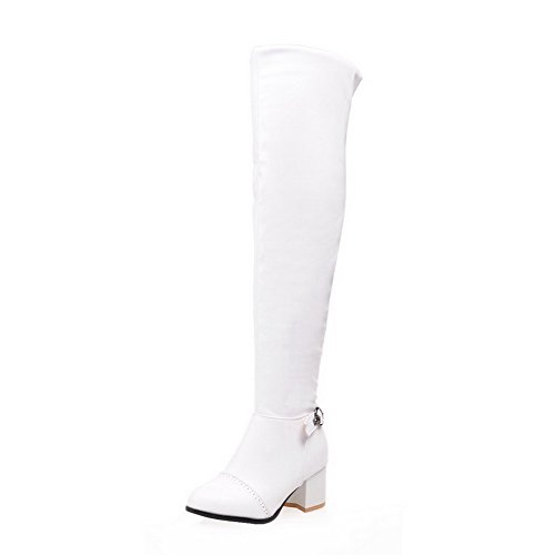 WeiPoot Womens Pu Pull-On Solid Kitten-Heels Round Closed Toe Boots, White-Buckle, 36 WeiPoot Womens Pu Pull-On Solid Kitten-Heels Round Closed Toe Boots, White-Buckle, 36