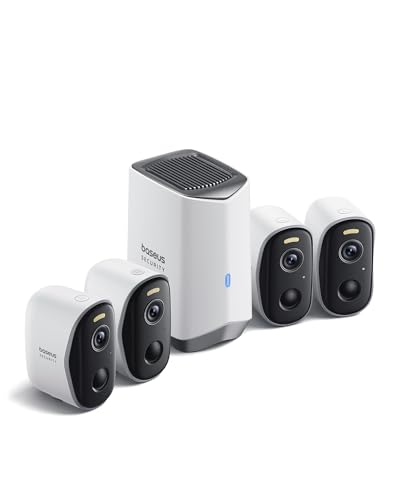 Baseus WiFi Security Surveillance Camera Outdoor Wireless, HD 2K, 145 Degrees, 210J Battery, IP67, Night Vision, Outdoor Human Detection Camera, 16TB Expandable Storage - 4-Cam N1 Kit
