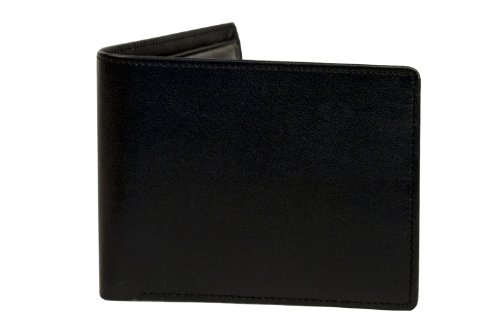Sakkas Mens Authentic Leather Bi-fold Wallet with 2 Hidden Pockets, 2 Id Windows and 4 Credit Card Slots - Comes in a Gift Bag -Black