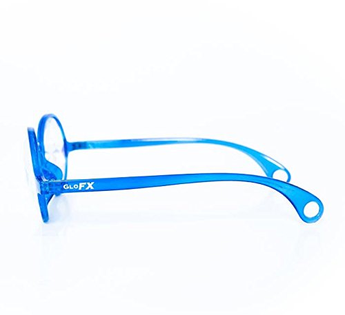 GloFX Transparent Blue Kaleidoscope Glasses – Rainbow Fractal – Flat Back