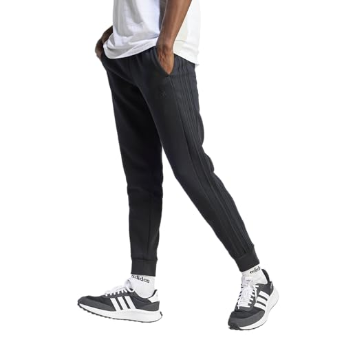 Adidas Mens Essentials Fleece 3-Stripes Tapered Cuffed Pants, Black, X-Large, S…