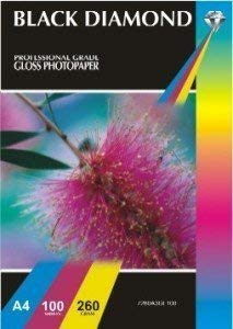 50 Sheets Black Diamond A4 Professional Grade Gloss Photo Paper (Get High Quality Prints on your Inkjet Printer, Use for Photos & Card Making Applications) 260 gsm, 50 sheets