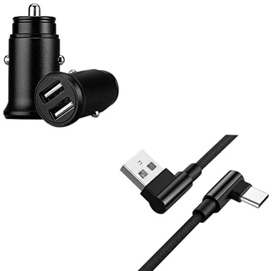 Pack for Nokia 9 PureView Type C Smartphone (90 Fast Charge Cable + Mini Double Cigarette Lighter Socket) (Black)