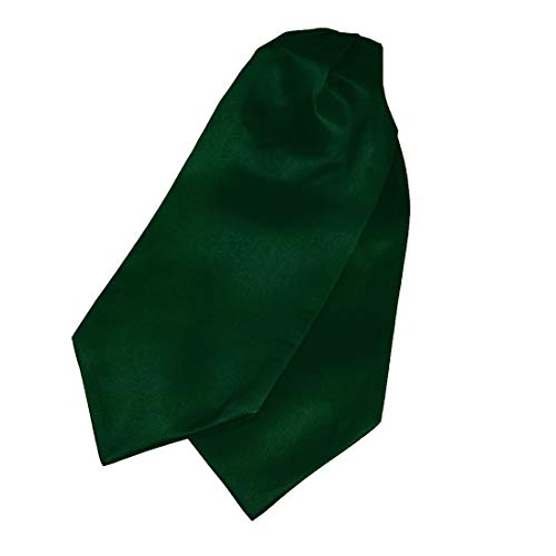 Green Cravat Tie For Men Ascot Pocket Square 53" Satin Solid Extra Long Self Smart Ascot Scarf Pocket Square Dan Smith C.C.AQ.H.015 Dark Green - Thumbnail 2