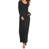 Hotouch Women Long Sleeve Loose Plain Tunic Long Maxi Dress with Pockets