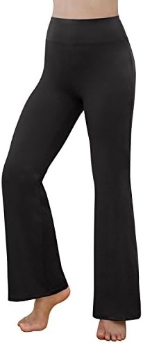 REETOYO Women's Power Flex Tummy Control Workout Yoga Boot Cut Flares Pants With Inner Pocket, Black , Medium
