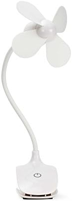 Misula Portable 360 Degree Rotation Mini Fan Adjustable Neck Fan Rechargeable Touch Switch Desktop Clip USB Flower Design Fans (White)