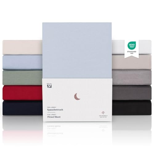 Blumtal® Premium Spannbettlaken 180x200 Boxspringbett Jersey 2er Set - Oeko-TEX zertifiziertes Bettlaken aus Baumwolle - Leintuch 180x200 Hellblau