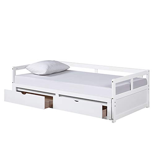 Merax Wooden Daybed Extendable Bed with Trundle Bed and Two Storage