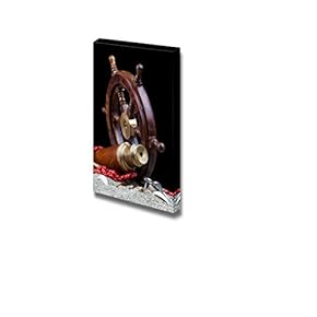 Canvas Prints Wall Art - Maritime Adventure Symbols Helm/Rudder and Telescope | Modern Wall Decor/Home Decoration Stretched Gallery Canvas Wrap Giclee Print & Ready to Hang - 18" x 12"