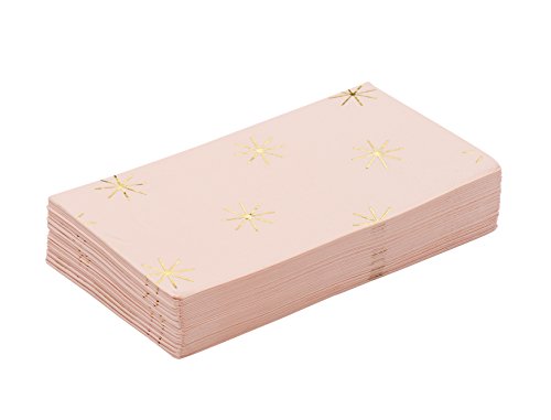 Sugar & Cloth Rectangle Paper Dinner Napkins, Peach with Gold Starbursts, 32 Count