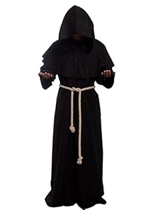Friar Medieval Hooded Monk Renaissance Priest Robe Costume Cosplay black XL