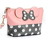 Cartoon Leather Travel Makeup Handbag, Cute Portable Cosmetic bag Toiletry (Pink)