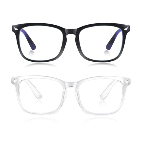 2 Pack Blue Light Blocking Glasses for Women and Men, Clear Frame Square Eyeglasses with Anti-Eyestrain Lenses, Lightweight Glasses for Computer, Reading, Gaming, TV and Phone Use