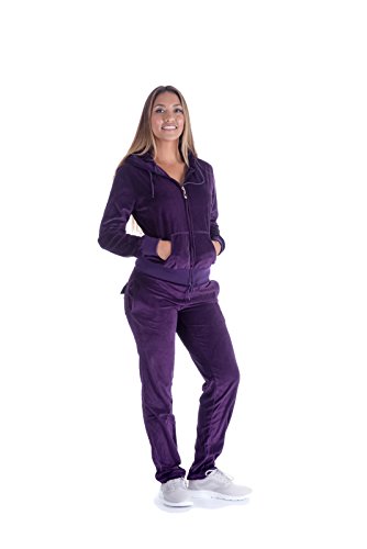 Mother's Day Sale! - Women’s Soft Active 2 Piece Velour Hoodie & Pants Tracksuit Set (Medium, Purple)