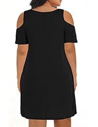 Nemidor vestido casual manga corta con hombros descubiertos talle grande con bolsillos para dama