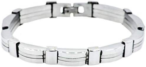 Brushed and Polished Stainless Steel Nugget Link Men's Bracelet