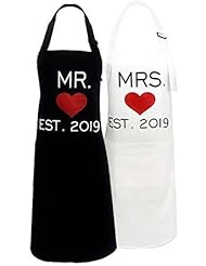 KMCH Mr. and Mrs. Aprons Couples Kitchen Aprons Funny Cooking Bibs Gifts for Wedding Newlyweds Engagement, Anniversary Bridal Shower Gift His and Hers Sets (Love Heart) â€¦