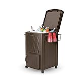Suncast Wicker Outdoor Cooler with Wheels - Portable Outdoor Bar Cart to Store Ice, Drinks, and Frozen Treats - Store on Deck or Patio - Dark Brown