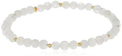 Genuine Moon Stone 4mm Bead with 18k Yellow Gold Plated Bronze Beads Stretch Gemstone Bracelet, 6.5