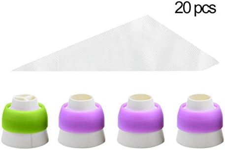 Russian Ball Piping Tips Coupler Set, 5-Pack Couplers for 2 Size Icing Nozzles+ 20 Disposable Pastry Bags, 1 Free Leaf Frosting Tips