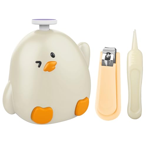 Baby Nail File Electric, Gentle Rechargeable Baby Nail Clippers Grooming Kit Manicure Set for Infant Toddler or Adults, 6 Grinding Head Replacement Pads, 1 Nail Clipper, 1 Nose Clip (White)