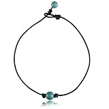 Barch Single Turquoise Choker Necklace on Black Leather Cord