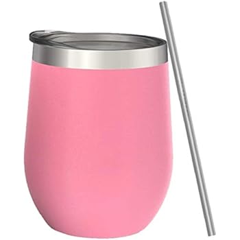 Wine Tumbler, Stainless Steel, Stemless Glass with Lid and Straw, 12 oz, Double Wall Insulated Travel Cup for Coffee, Wine, Cocktails, Ice Cream, BPA Free, Powder Coated, Shatterproof