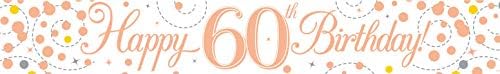 9ft Banner Sparkling Fizz 60th Birthday White & Rose Gold Holographic, 270cm x 13cm