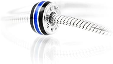 Thin Line Thin Blue Line POLICE Charm: Cobalt Blue and Black Enamel with Sterling Silver Threaded Core.
