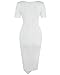 OUGES Womens Deep V-Neck Asymmetrical Fold Sheath Dress, White, Large