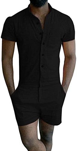 Mens Romper Short Sleeve One Piece Slim Fit Jumpsuits Plain Overalls