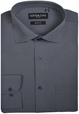Cotton Cool Men's Slim Fit Solid Non-Iron Long Sleeve Dress Shirt - Dark Grey, XL