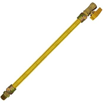 Cambridge Yellow Coated Gas Appliance Connector 24 Inch Long, 5/8 Inch Outer Diameter With Male & Female Fittings And Shut Off Valve