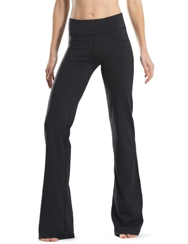 Safort Regular/Tall Bootcut Yoga Hose Mit 71Cm/76Cm/81Cm/86Cm Schrittlänge, 4 Hosentaschen,Lange Bootleg-Hose - Schwarz - L