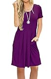AUSELILY Women's Short Sleeve Outfit Plain Simple Loose T-Shirt Dress Purple L