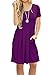 AUSELILY Women's Short Sleeve Outfit Plain Simple Loose T-Shirt Dress Purple L