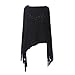 NOVAWO Womens Double Layer Tassel Poncho Cape Shawls Batwing Knit Sweater Cloak, Black